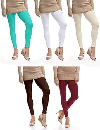 Buy Omikka Women's Ankle Length Cotton Lycra Legging (Pack of 5, Free ...