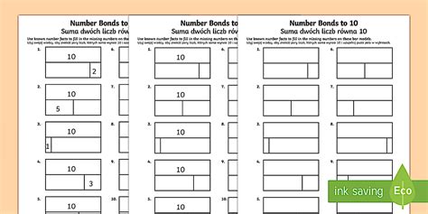 Bar Modelling Number Bonds to 10 Differentiated Worksheet / Worksheets