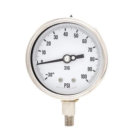 PIC Gauge 4001-4LCE-GF 4" Dial, 30/0/100 psi Range, 1/4" Male NPT ...