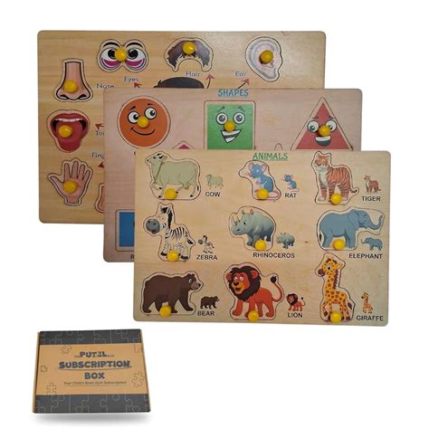 The Puzzl Co - Set of 3 Knob Puzzles for Kids 3+ Years | Wooden Puzzle ...
