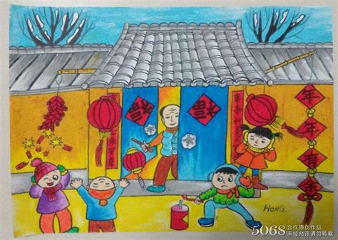 新年春节儿童画-充满生机的春节 - 5068儿童网