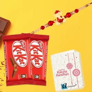 Ascension Ganesh ji Kundan Meena Ganpati Rakhi for Brother & 2 Kitkat ...