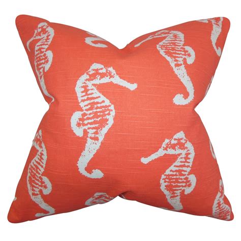 Buy The Pillow Collection P18FLAT-pp-seahorse-salmon-slub-c1 Jolyon ...