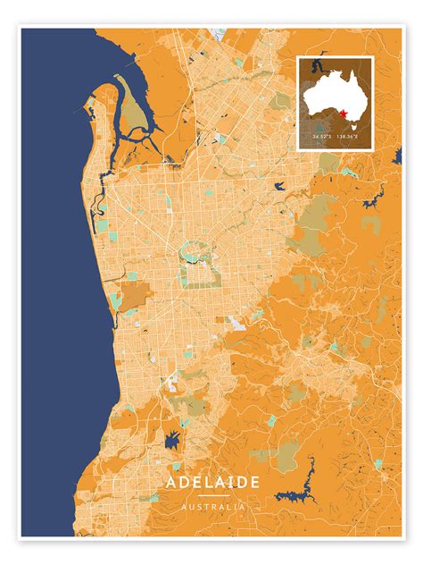 Adelaide, Australia print by Map Art | Posterlounge