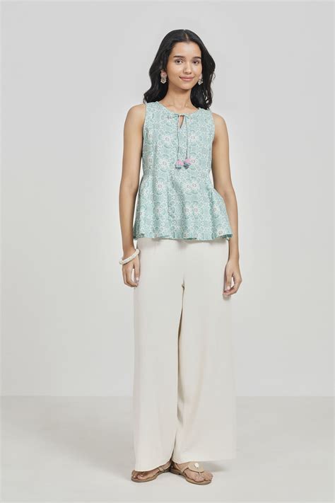 Buy Taavi Teal Peplum Top Online In India at Global Desi S26R388TP_TEAL