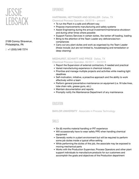 Image result for Process Operator Resume Sample