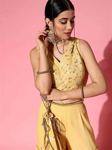 Buy Yellow Embellished Georgette Top With Sharara Online at Rs.945 | Libas
