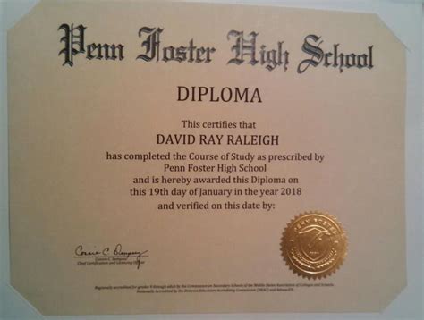 Penn Foster High School Diploma Transcript
