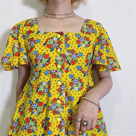 70s yellow mushroom cotton top | LEMON