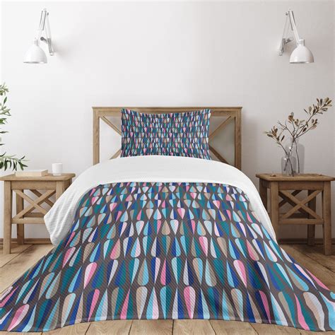 Ambesonne Mid Century Bedspread Set Colored Drop Shapes Multicolor ...