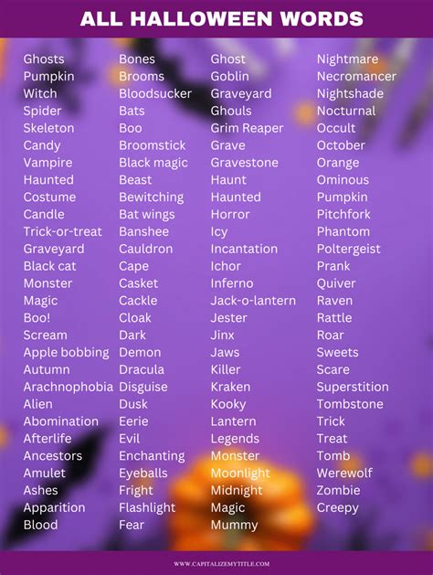 100+ Halloween Words: Vocabulary Words for Halloween - Capitalize My Title