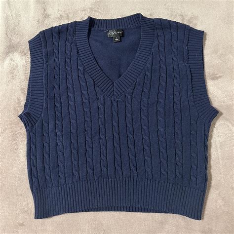 Navy blue sweater vest Size large but fits a range... - Depop