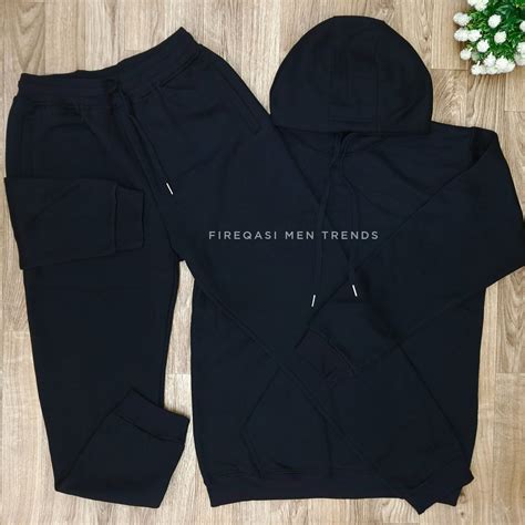 BLACK PLAIN HOODED TRACKSUIT - Fireqasi