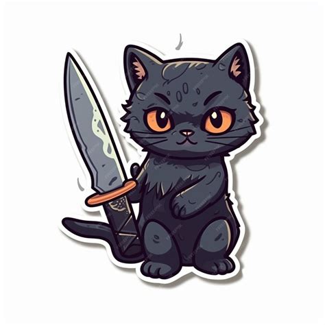 Premium AI Image | A black cat holding a knife sticker