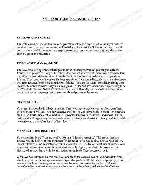 Virginia Settlor and Trustee Instructions for Revocable Trust | US ...