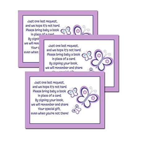 Purple Butterfly Girl Baby Shower Book Request Cards 20-pack : Amazon ...