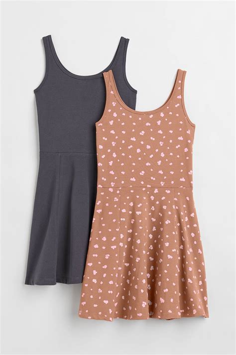 2-pack jersey dresses - Dark beige/Dark grey - Kids | H&M IN