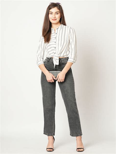 Buy Women White/Black Striped Shirt | Kraus Jeans