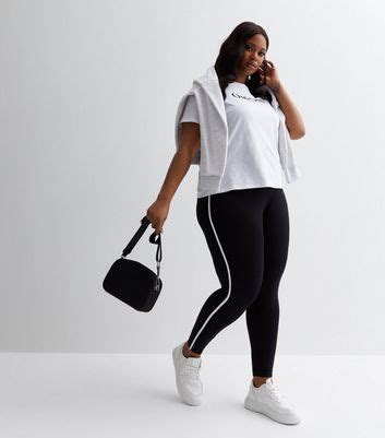 Curves Black Side Stripe Leggings | New Look