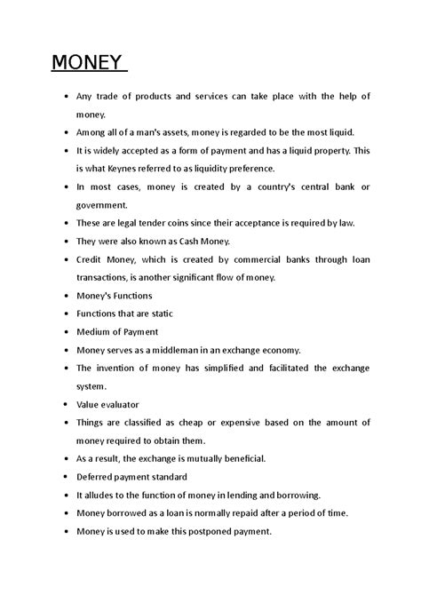 Money - Lecture notes 4 - MONEY Any trade of products and services can ...