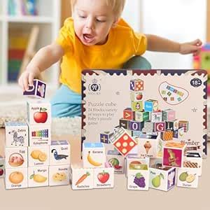 Buy ABC Building Blocks for Toddlers 24pcs Alphabet Cube Montessori ...