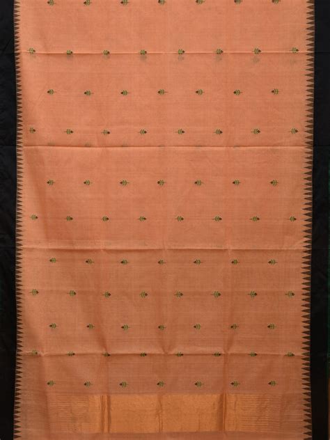 Cream Khadi Cotton Handloom Saree with Jamdani Buta and Temple Border ...