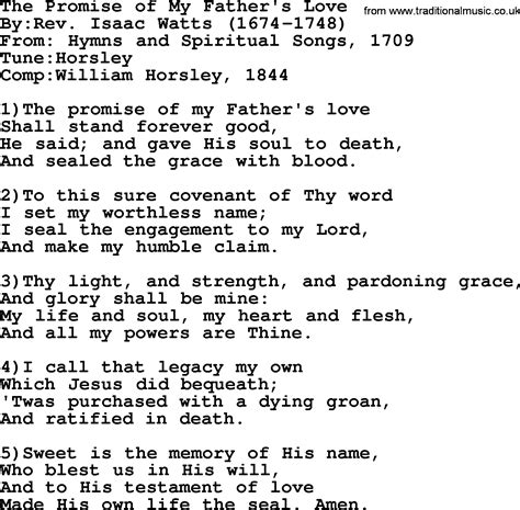 Methodist Hymn: The Promise Of My Father's Love - lyrics with PDF