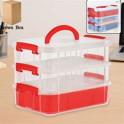3-Layer Multi-Purpose Transparent Plastic Storage Carry Box with Handl