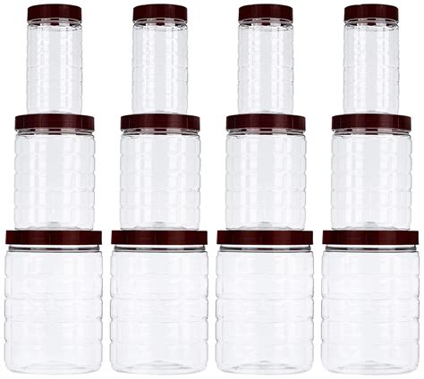 Buy Amazon Brand - Solimo Checkered Airtight Jar Set of 12 | Plastic ...
