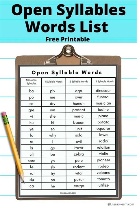 List Of Three Syllable Words