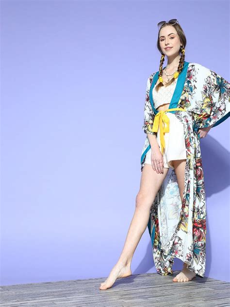 Buy White Floral Line Kaftan Beachwear Coverup For Women | The Kaftan ...
