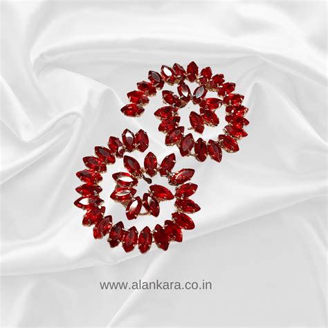 Red peacock Shaped Studs -Stone Earrings for Women |ALANKARA