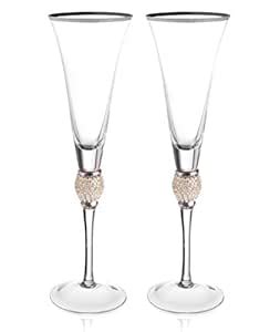 Buy Trinkware Set of 2 Champagne Flutes - Rhinestone "DIAMOND" Studded ...