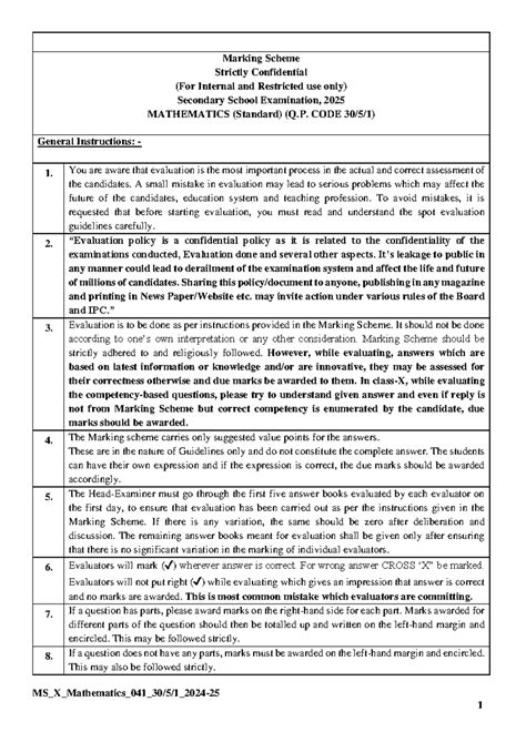 Marking Scheme for Secondary School Examination 2025 - Mathematics (X ...