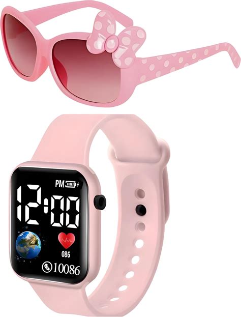 ALNA-TURA Pink Watch and Sunglasses for Kids Girls,Digital LED Watch,UV ...