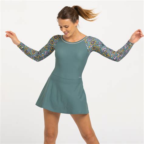 Women's 1-Piece Swimsuit Una Sleeve Light Secure Fit & Quick-Dry Green