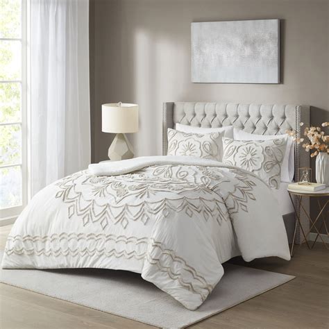 Home Essence Valeria Ivory Tufted Cotton Chenille 3 Piece Duvet Cover ...