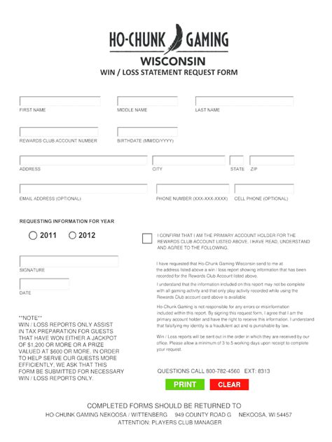 Fillable Online WIN / LOSS STATEMENT REQUEST FORM Fax Email Print ...