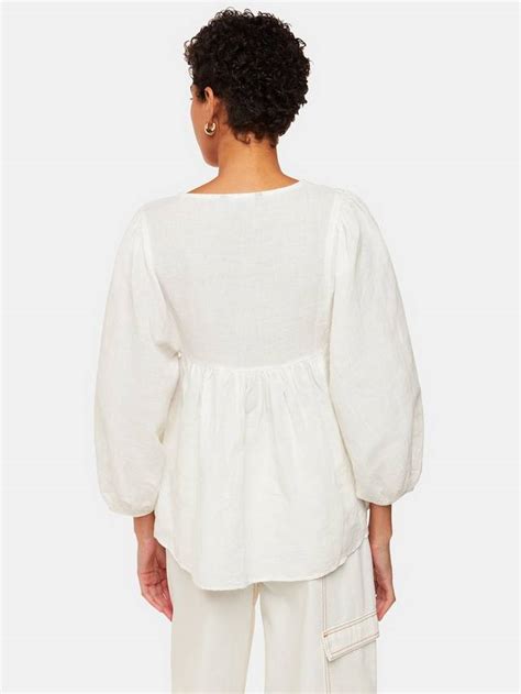 Whistles Gloria Puff Sleeve Linen Blend Blouse, White