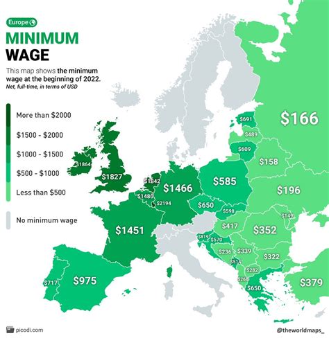 Minimum wage per month in European countries at... - Maps on the Web