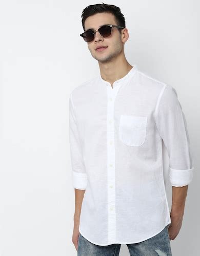 Buy American Eagle Men White Linen Button-Down Shirt Online