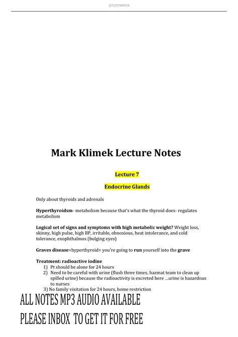 Mark Klimek Lecture Notes
