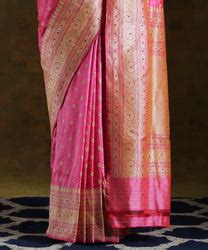Handloom Gulabi Pink Pure Katan Silk Banarasi Saree with Guldaudi Boot ...