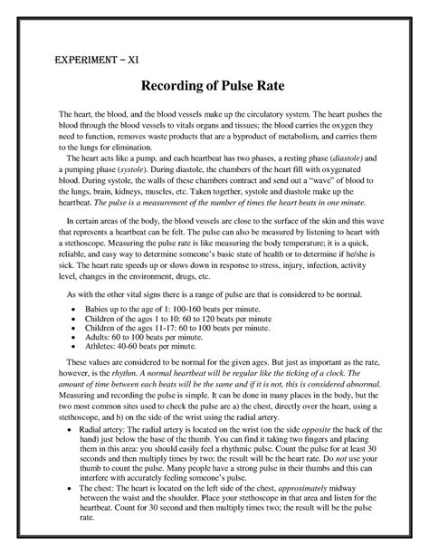 Practical Manual - Experiment – XI Recording of Pulse Rate The heart ...