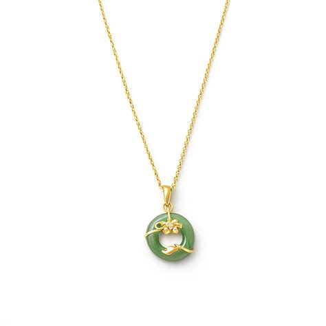 Green Colour Round Shape With Flower Design Pedant With Gold Chain Nec ...