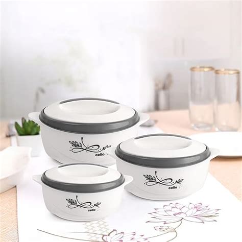 Buy CELLO Sapphire Insulated Inner Steel Casserole Set of 3, White ...