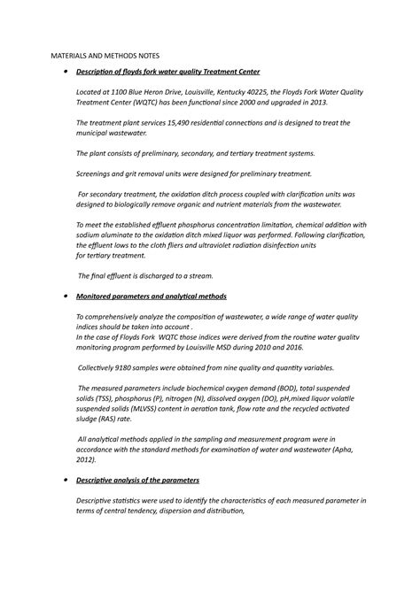 Materials AND Methods Notes - MATERIALS AND METHODS NOTES Description ...