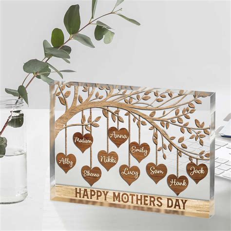 Personalized Family Tree Hanging Heart Acrylic Plaque, Custom Mother's ...