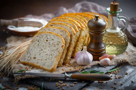 Bread products on the table in composition | Premium Photo
