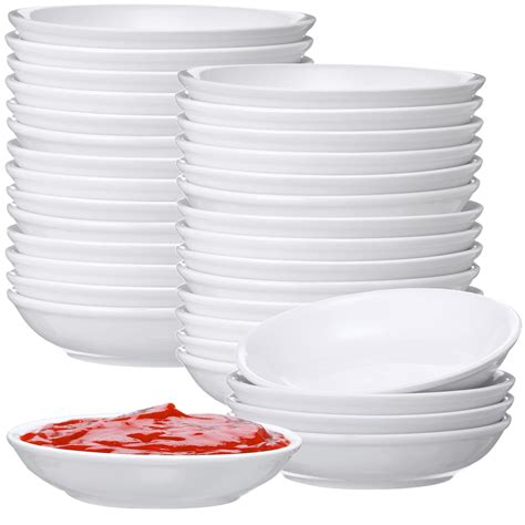 Buy 50 Pcs White Ceramic Dipping Bowls 3 oz Round Soy Sauce Dish and ...